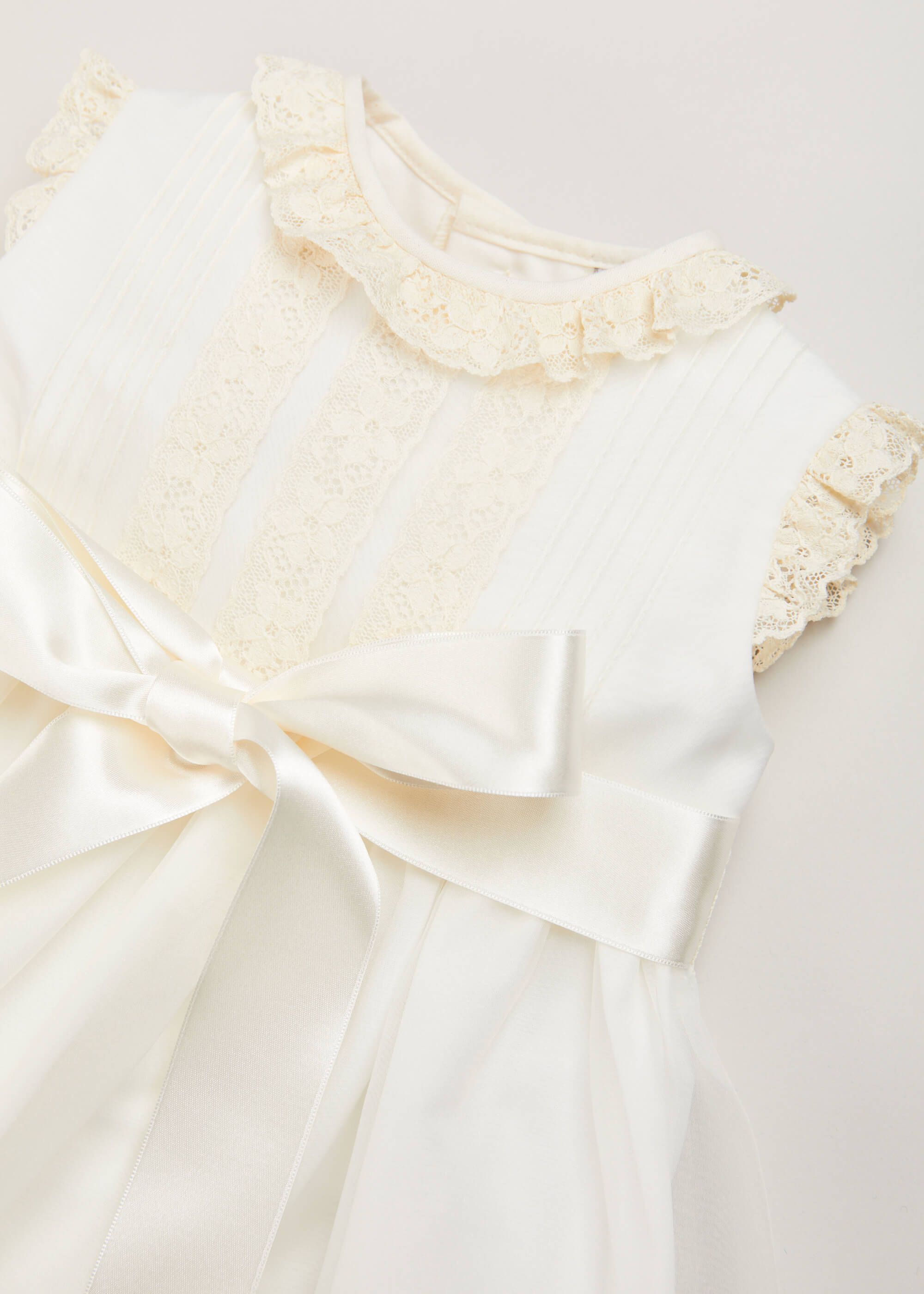 Lace Trim Fine Pleated Gown in Ivory (6-12mths) Dresses from Pepa London US