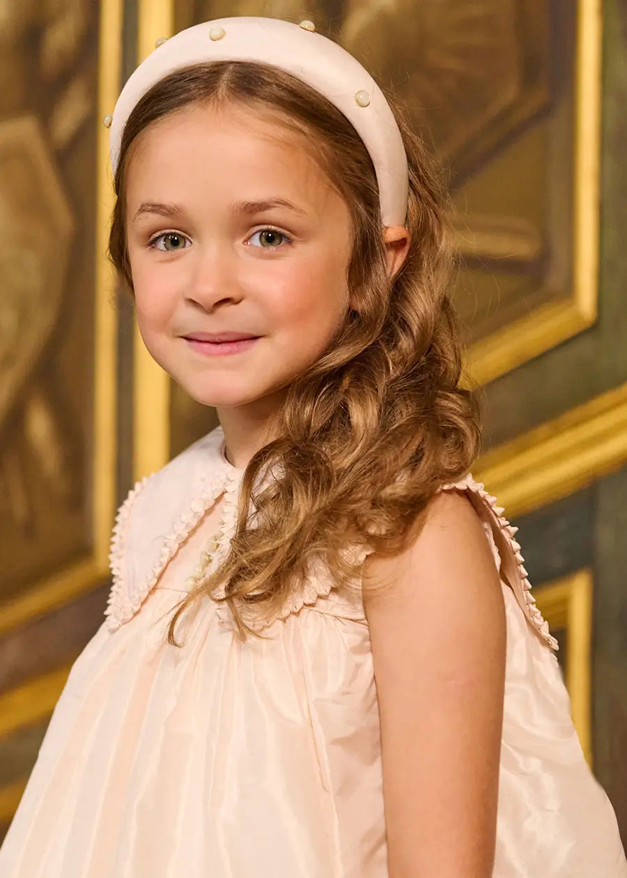 The Royal Silk & Pearl Hairband in Rose (OS) Hair Accessories from Pepa London US