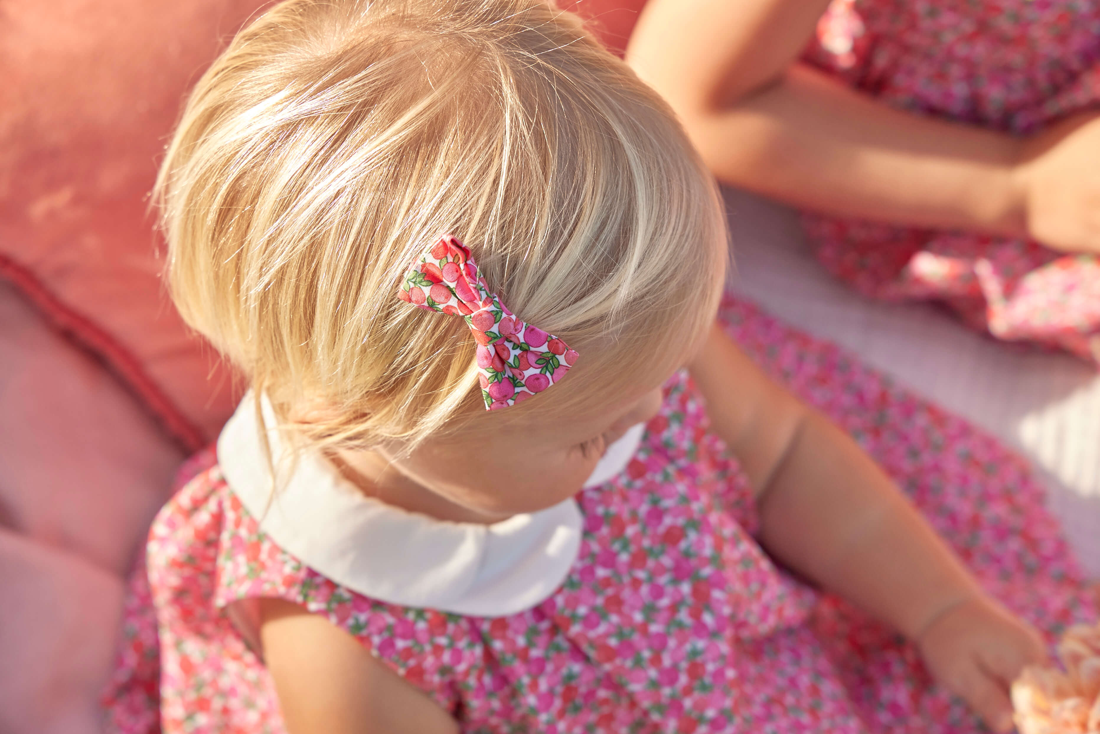 Annie Floral Print Small Bow Clip in Pink Hair Accessories from Pepa London US