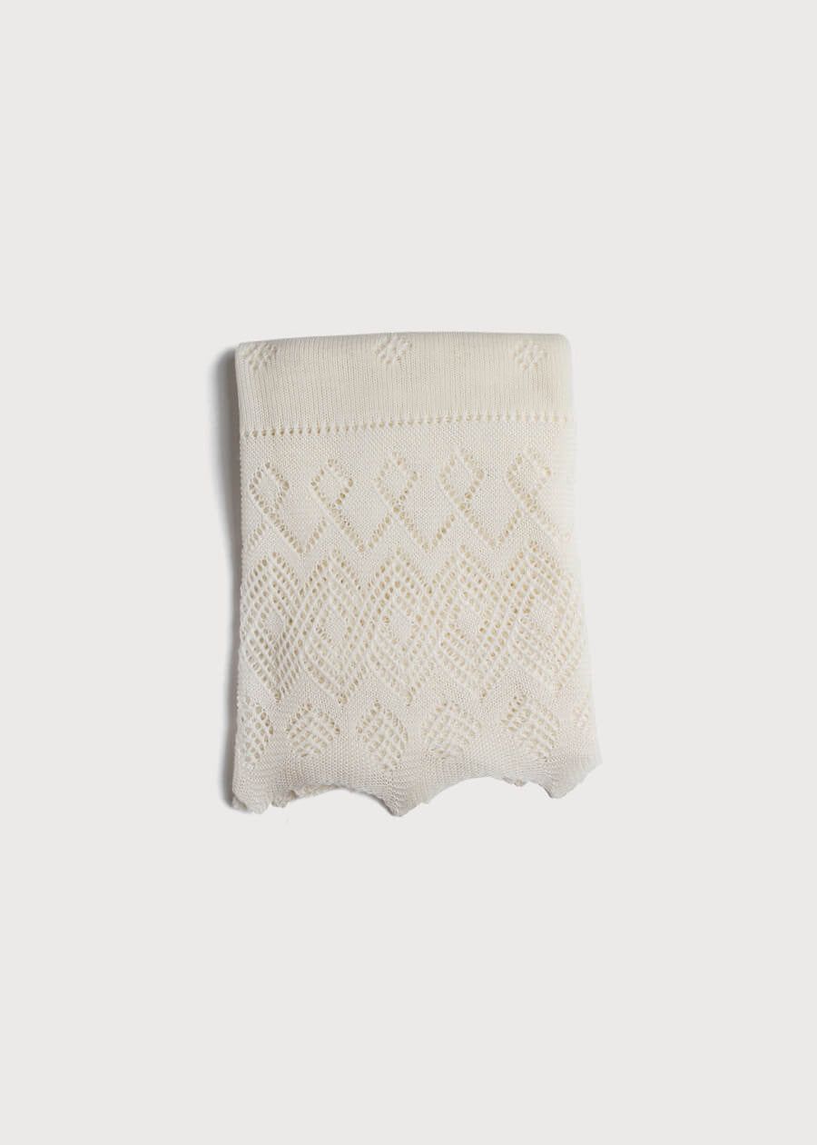 Intricate Openwork Fine Merino Wool Shawl in Cream Knitted Accessories from Pepa London US