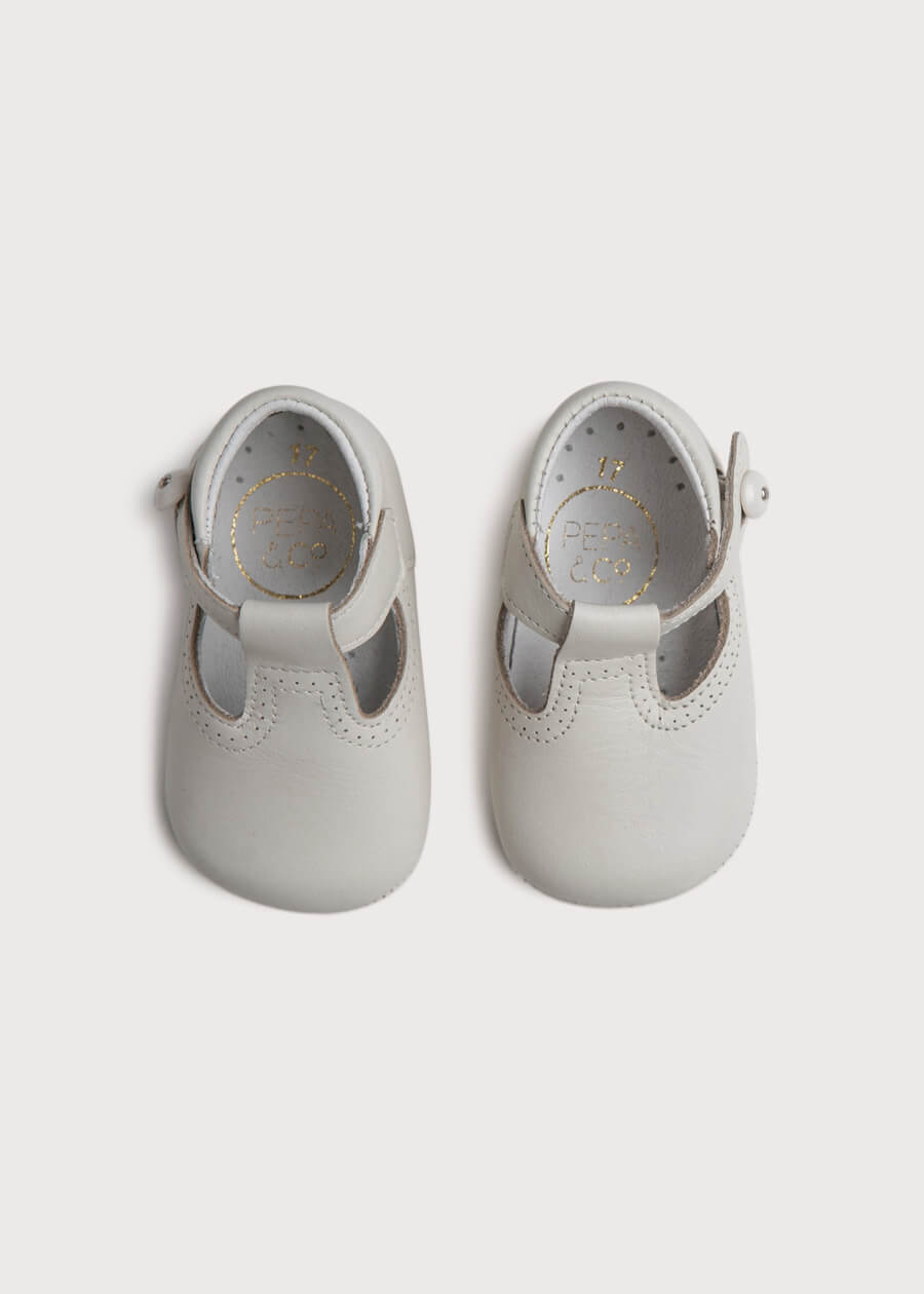 T-Bar Leather Pram Shoes in Ivory (17-20EU) Shoes from Pepa London US