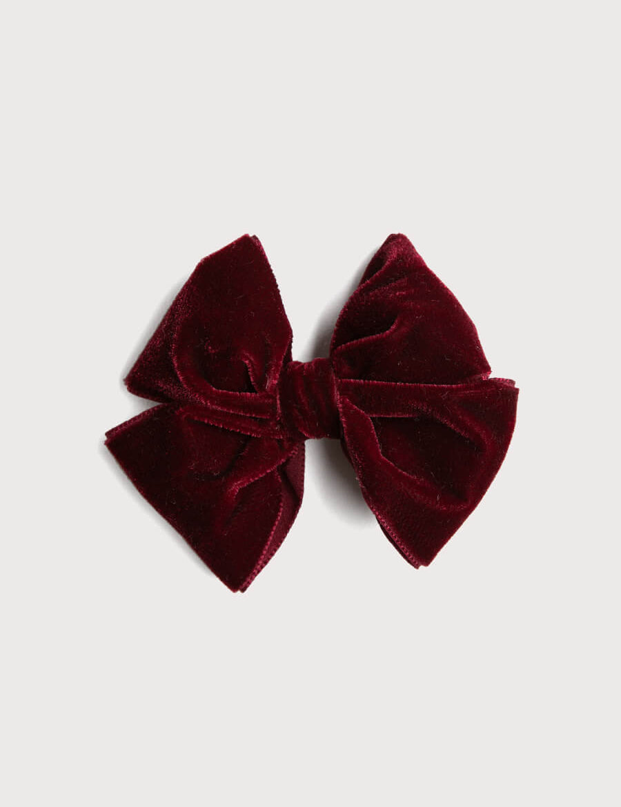 Velvet Big-Bow Clip in Burgundy Hair Accessories  from Pepa London US
