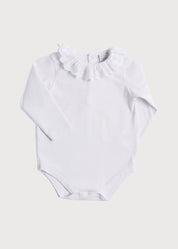 Frill Collar Long Sleeve Bodysuit in White (0mths-3yrs) Tops & Bodysuits from Pepa London US
