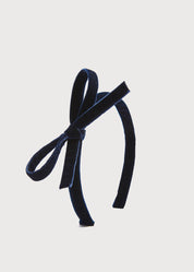 Velvet Hairband with Thin Navy Bow Hair Accessories from Pepa London US