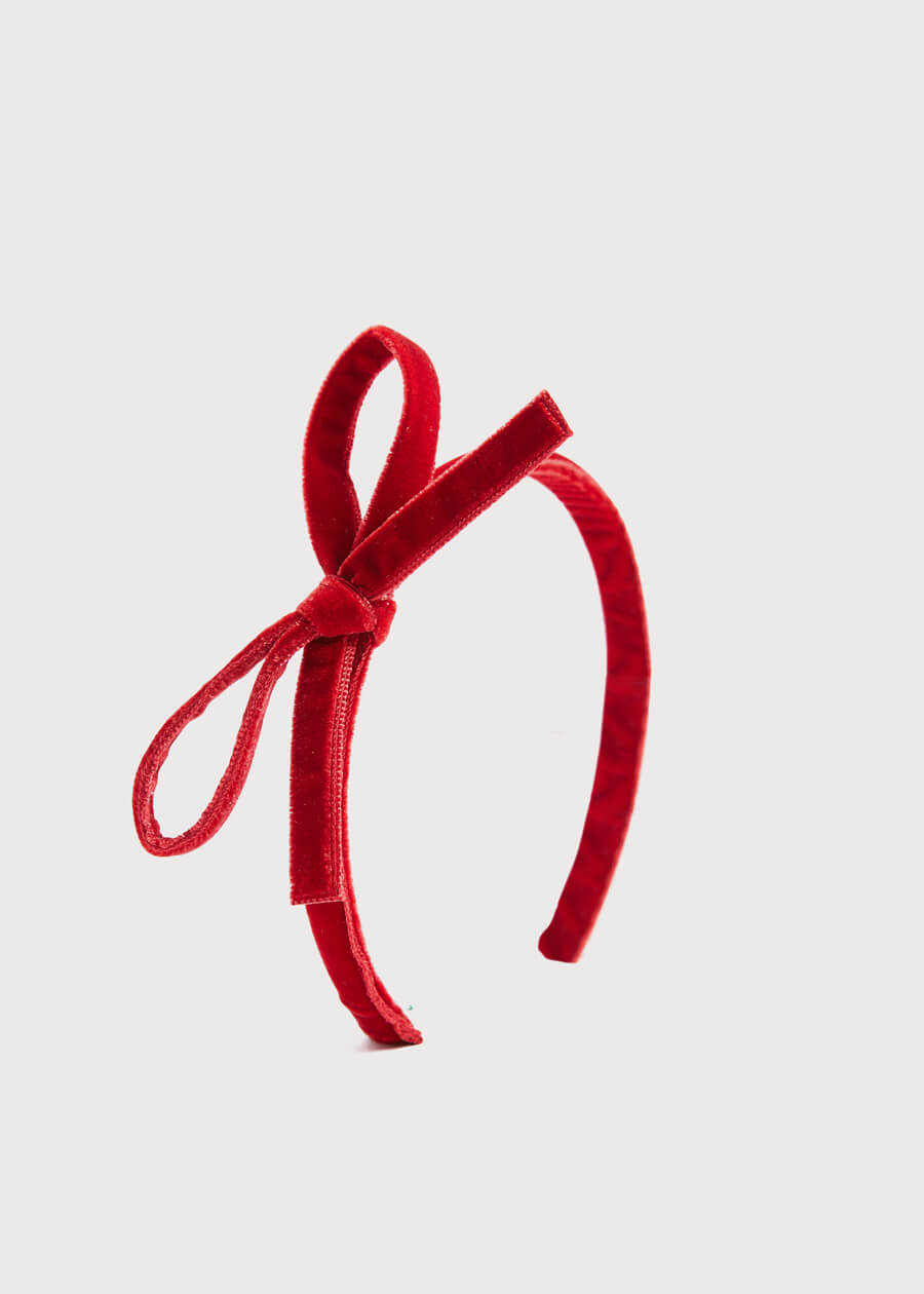 Velvet Hairband with Thin Red Bow Hair Accessories from Pepa London US