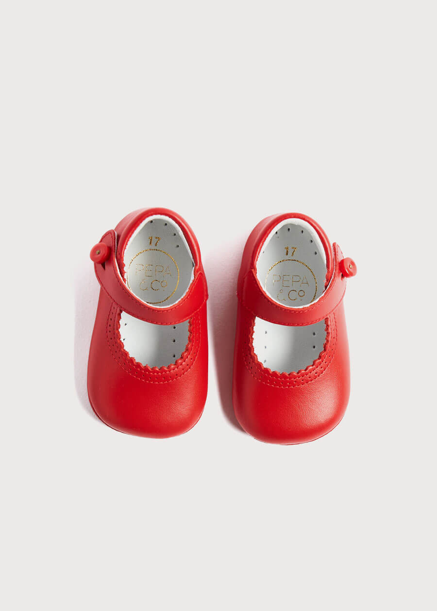 Leather Mary Jane Pram Shoes in Red (17-20EU) Shoes from Pepa London US