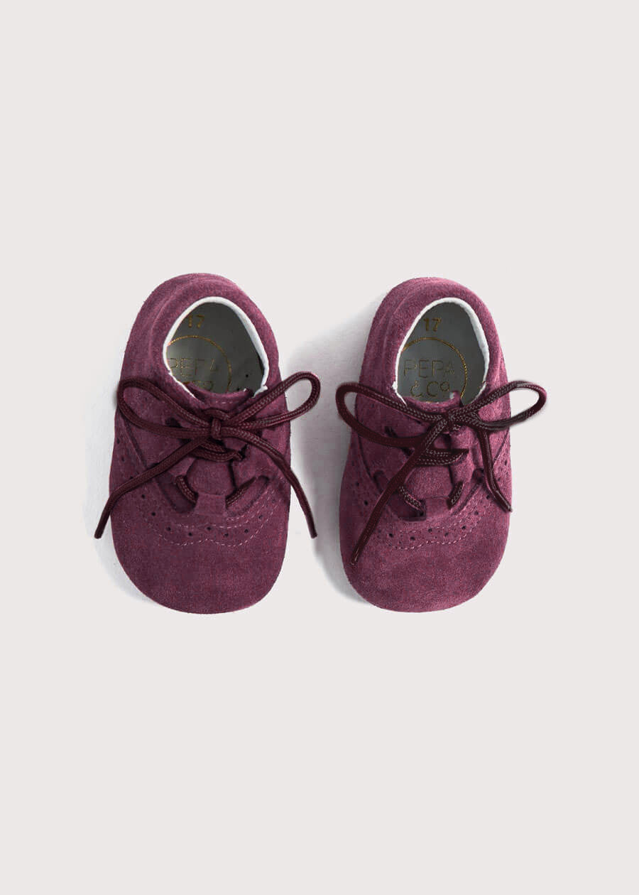 Suede Oxford Pram Booties in Burgundy (17-20EU) Shoes from Pepa London US
