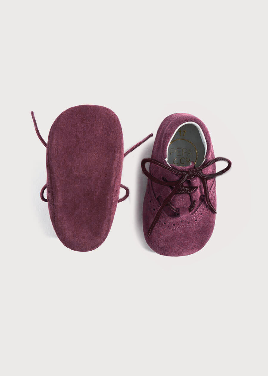 Suede Oxford Pram Booties in Burgundy (17-20EU) Shoes from Pepa London US