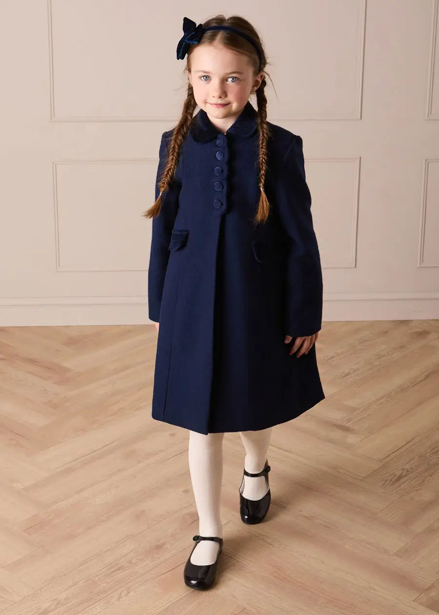 Single Breasted Scallop Detail Coat In Navy (12mths-12yrs) COATS from Pepa London US