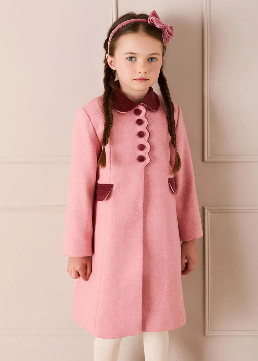 Single Breasted Scallop Detail Coat in Pink (2-10yrs) Coats from Pepa London US