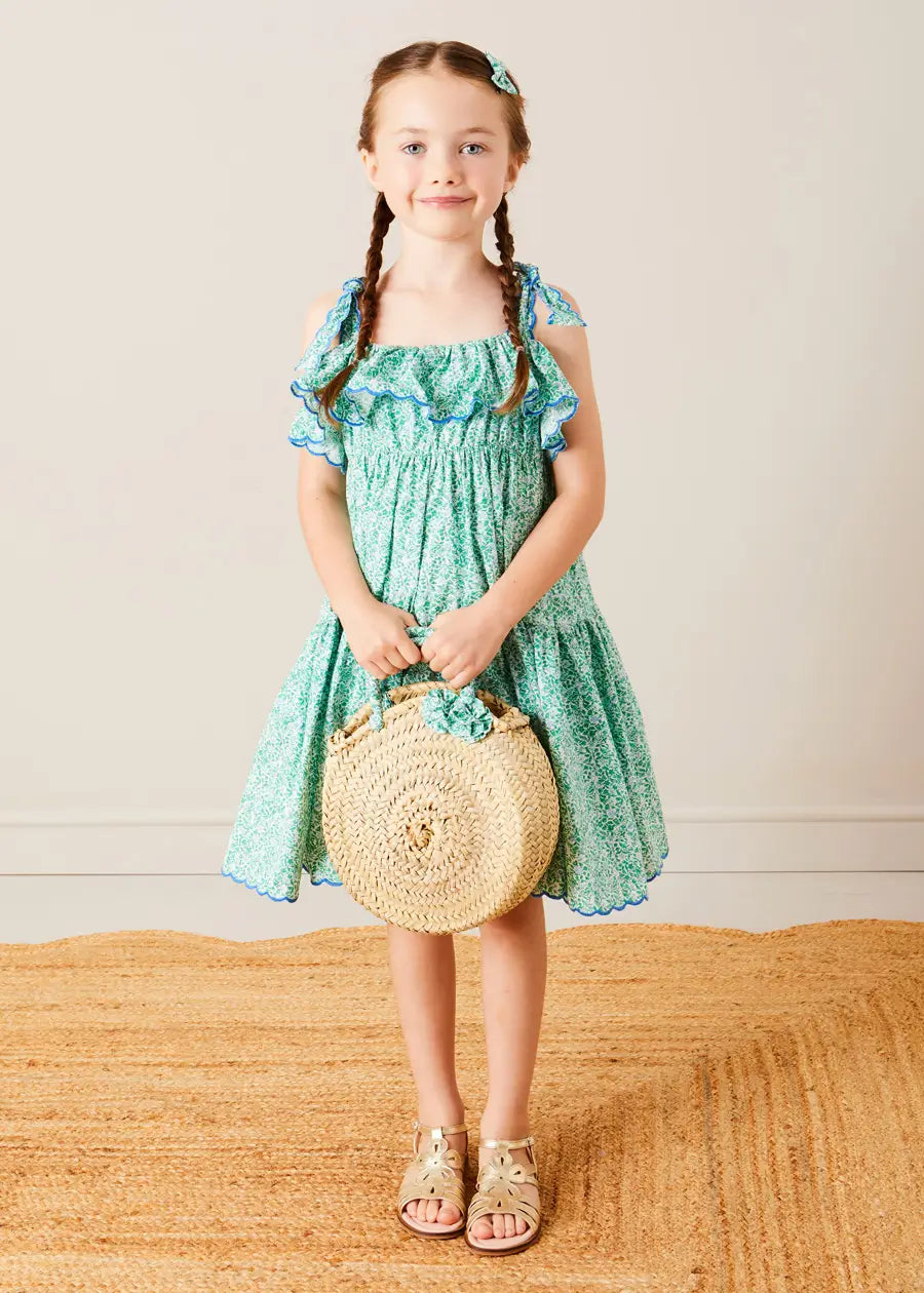 Adelaide Floral Detail Raffia Bag in Green ACCESSORIES from Pepa London US