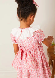 Emilia Floral Hand Smocked Ruffle Collar Short Sleeve Dress in Pink (12mths-10yrs) DRESSES from Pepa London US