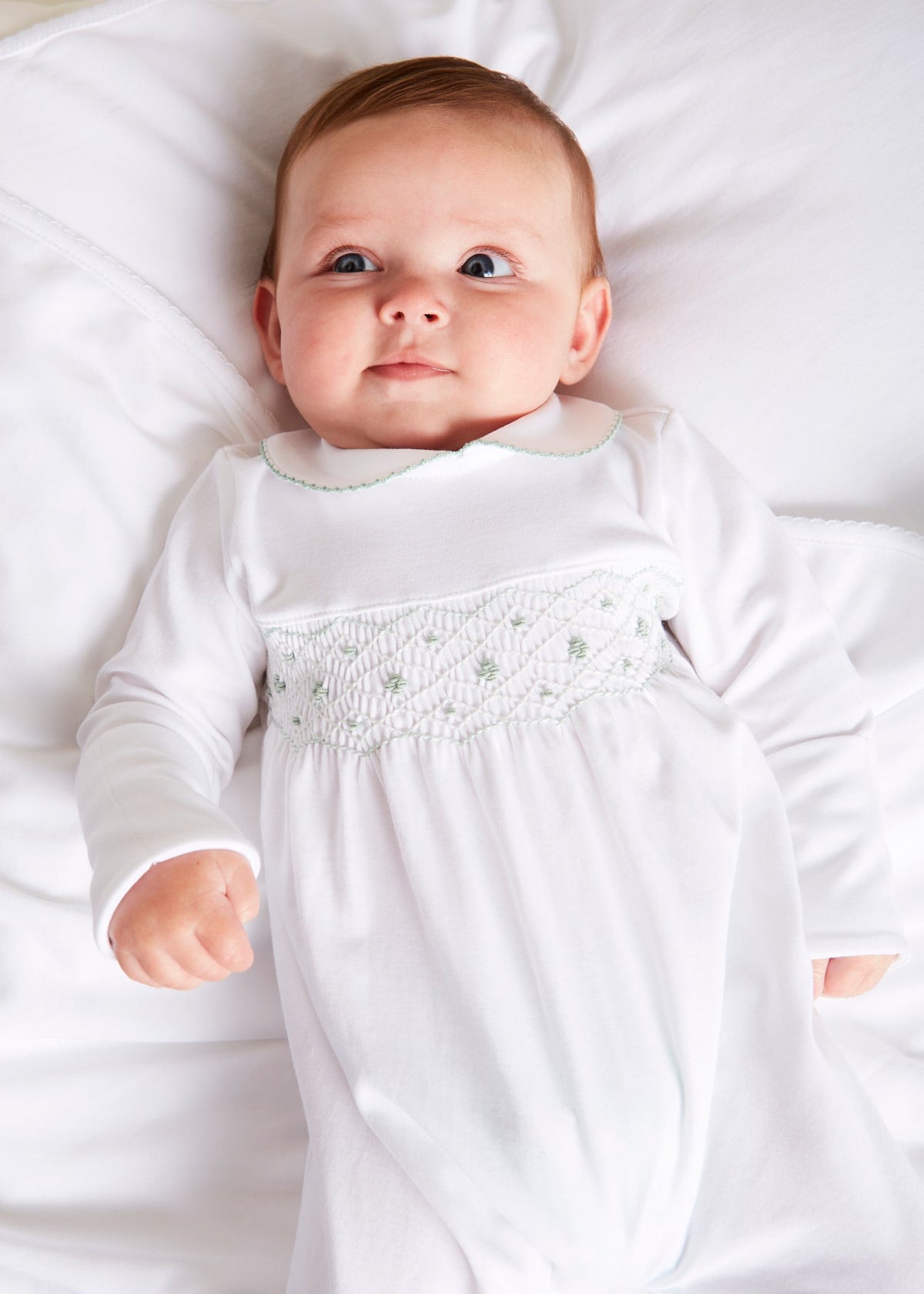 Green Hand Smocked Cotton All-in-One (0-18mths) Nightwear from Pepa London US