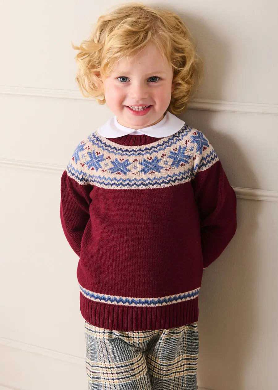 Classic Fair Isle Merino Wool Jumper in Burgundy (12mths-10yrs) Knitwear from Pepa London US