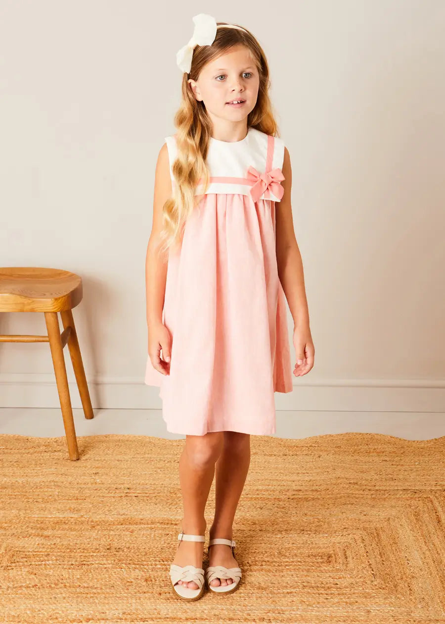 Linen Blend Trapeze Dress in Peach Orange (12mths-10yrs) Dresses from Pepa London US
