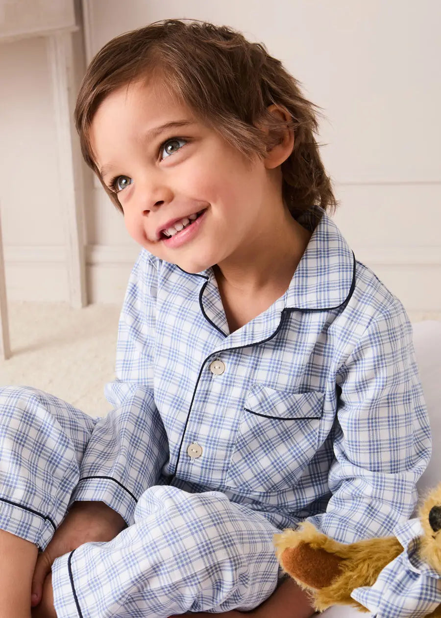 Wilfred Check Pyjamas in Blue (18mths-10yrs) Nightwear from Pepa London US
