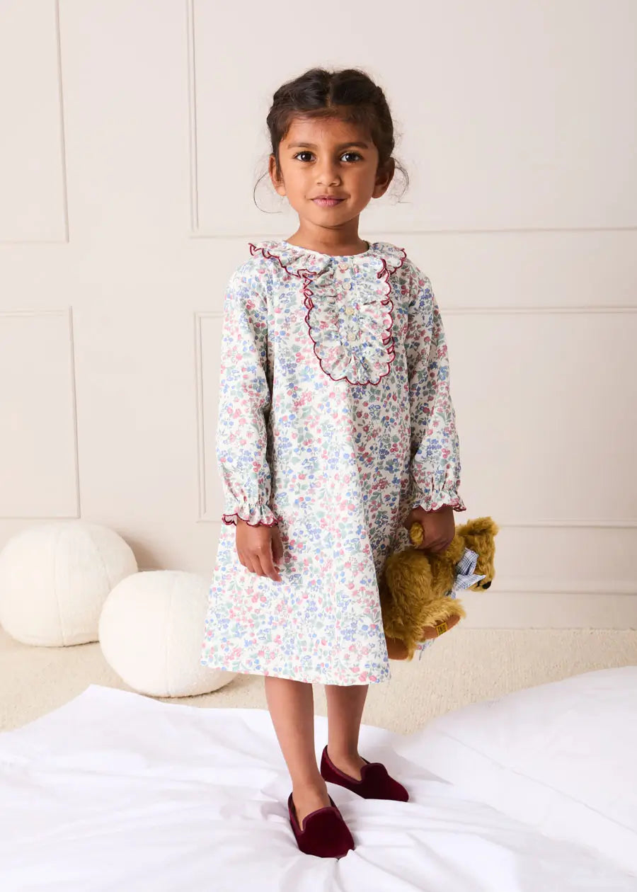 Rebecca Floral Scallop Ruffle Nightie Dress in Red (2-10yrs) Nightwear from Pepa London US