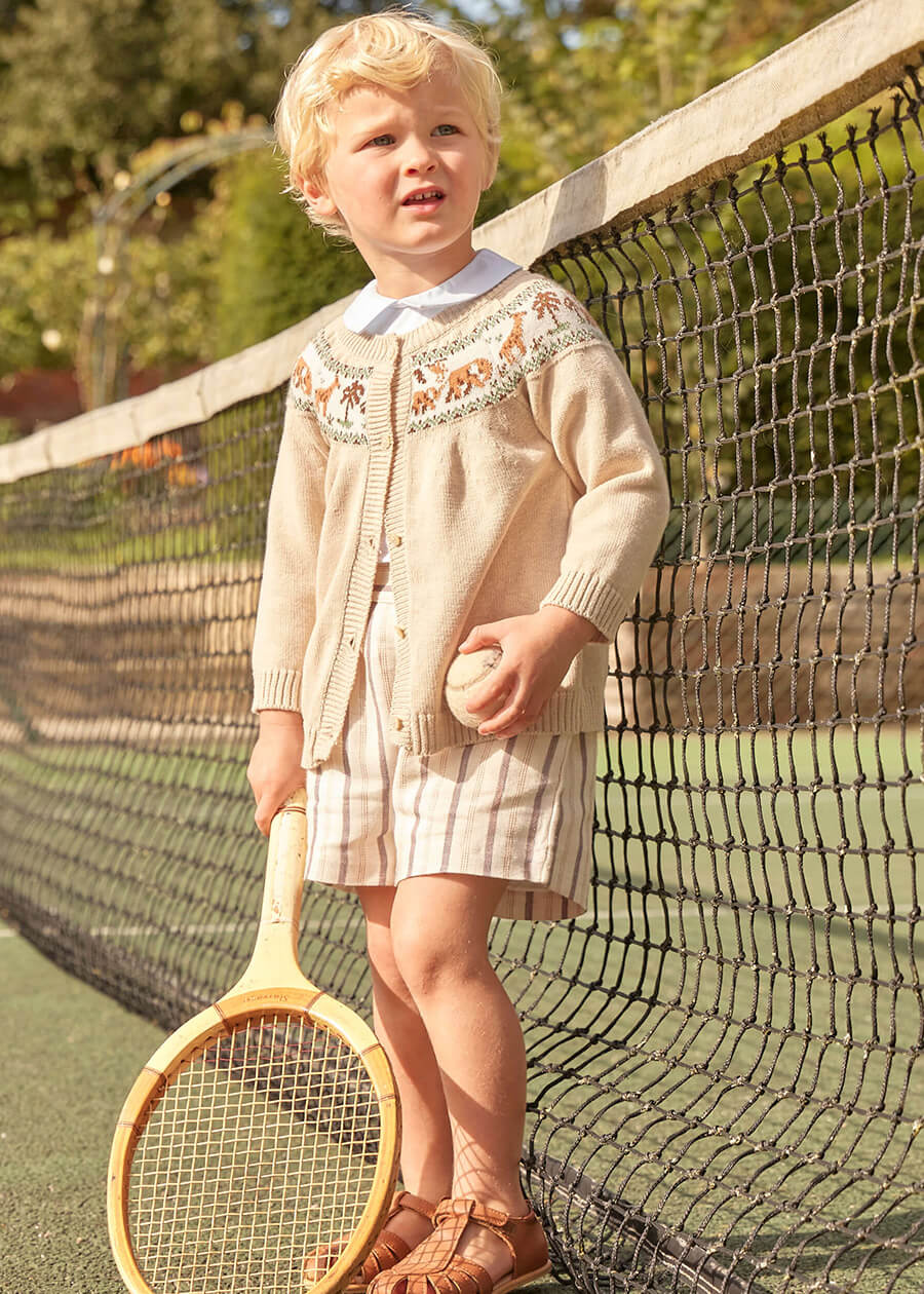 Safari Intarsia Cardigan in Beige (12mths-4yrs) Knitwear from Pepa London US