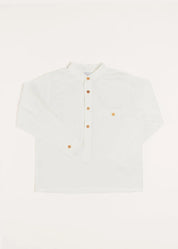 Linen Mao Collar Long Sleeve Shirt in White (12mths-10yrs) Shirts from Pepa London US