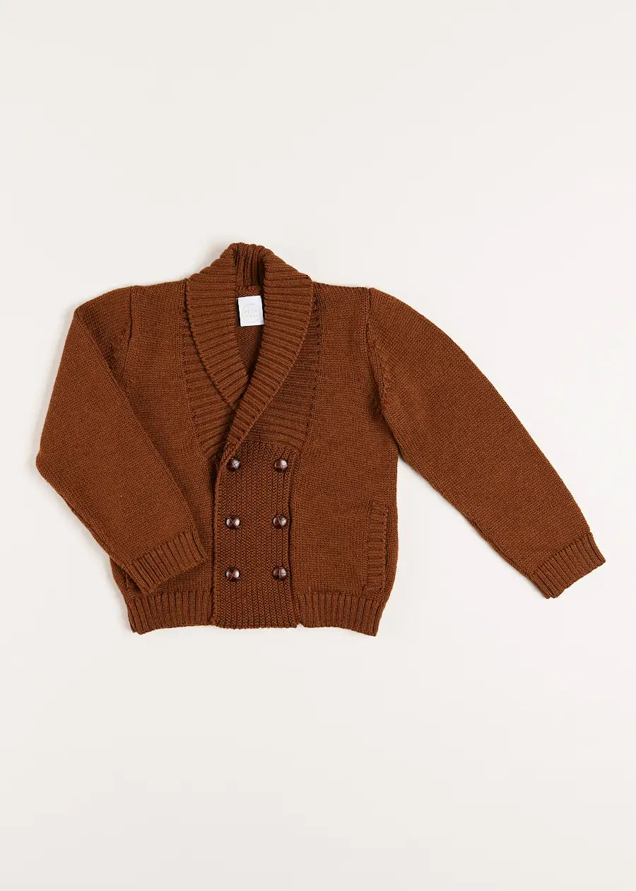 Shawl Neck Cardigan in Caramel (2-10yrs) Knitwear from Pepa London US