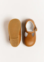 Leather T-Bar Baby Shoes in Brown (20-26EU) Shoes from Pepa London US