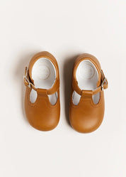 Leather T-Bar Baby Shoes in Brown (20-26EU) Shoes from Pepa London US