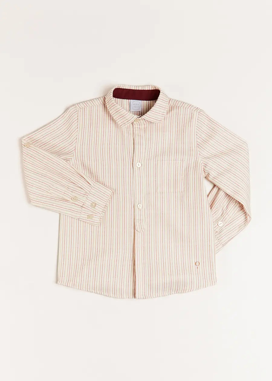 Striped Polo Collar Long Sleeve Shirt in Burgundy (12mths-10yrs)