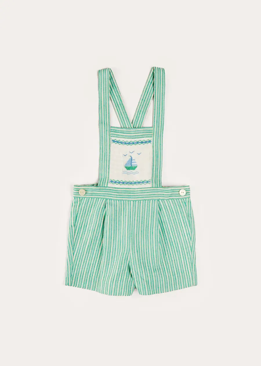 Cheyne Striped Boat Embroidery Dungarees in Green (18mths-4yrs) DUNGAREES from Pepa London US