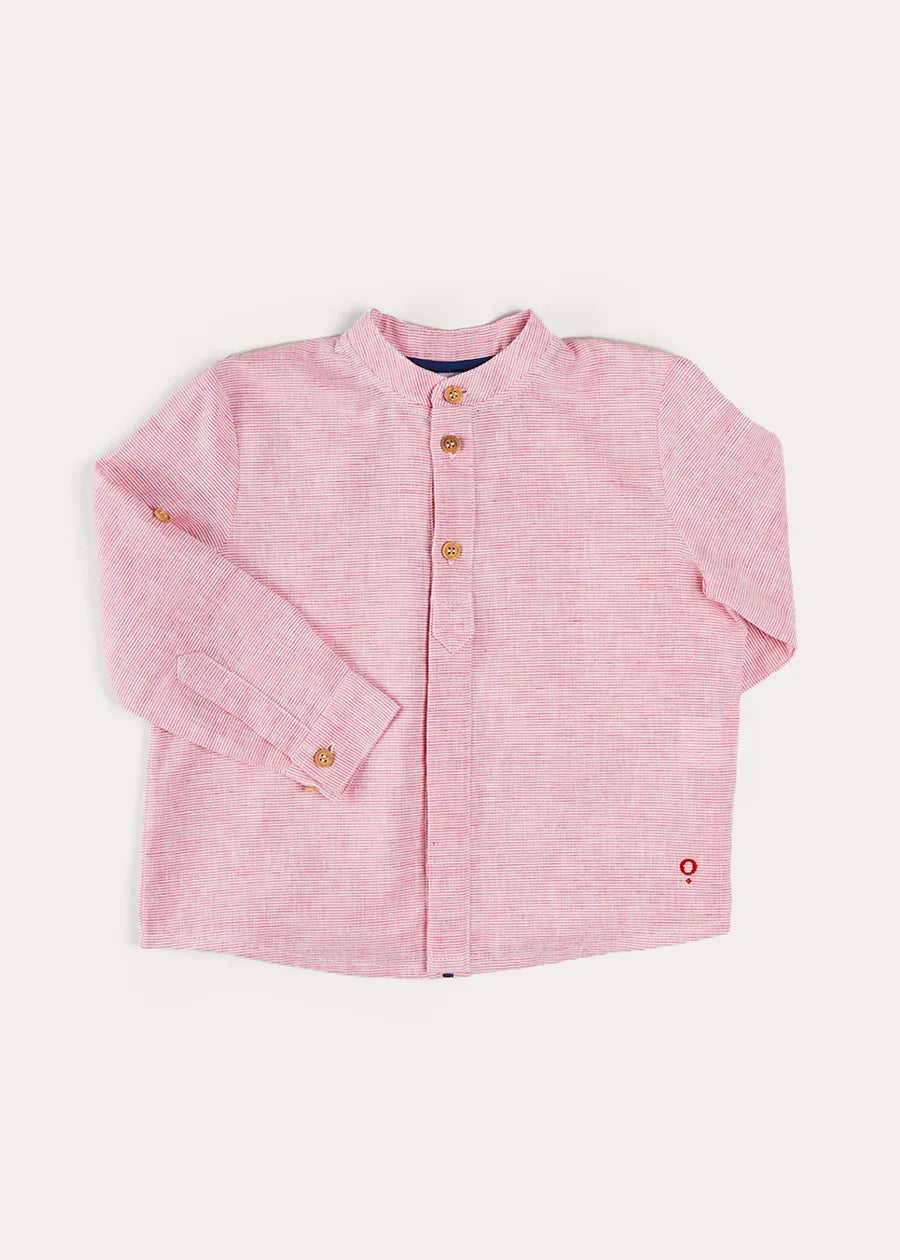 Lawrence Striped Mao Collar Long Sleeve Shirt in Red (18mths-10yrs) SHIRTS from Pepa London US