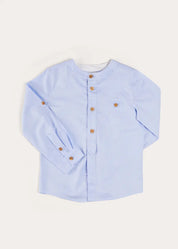 Plain Mao Collar Long Sleeve Shirt in Blue (4-10yrs) SHIRTS from Pepa London US
