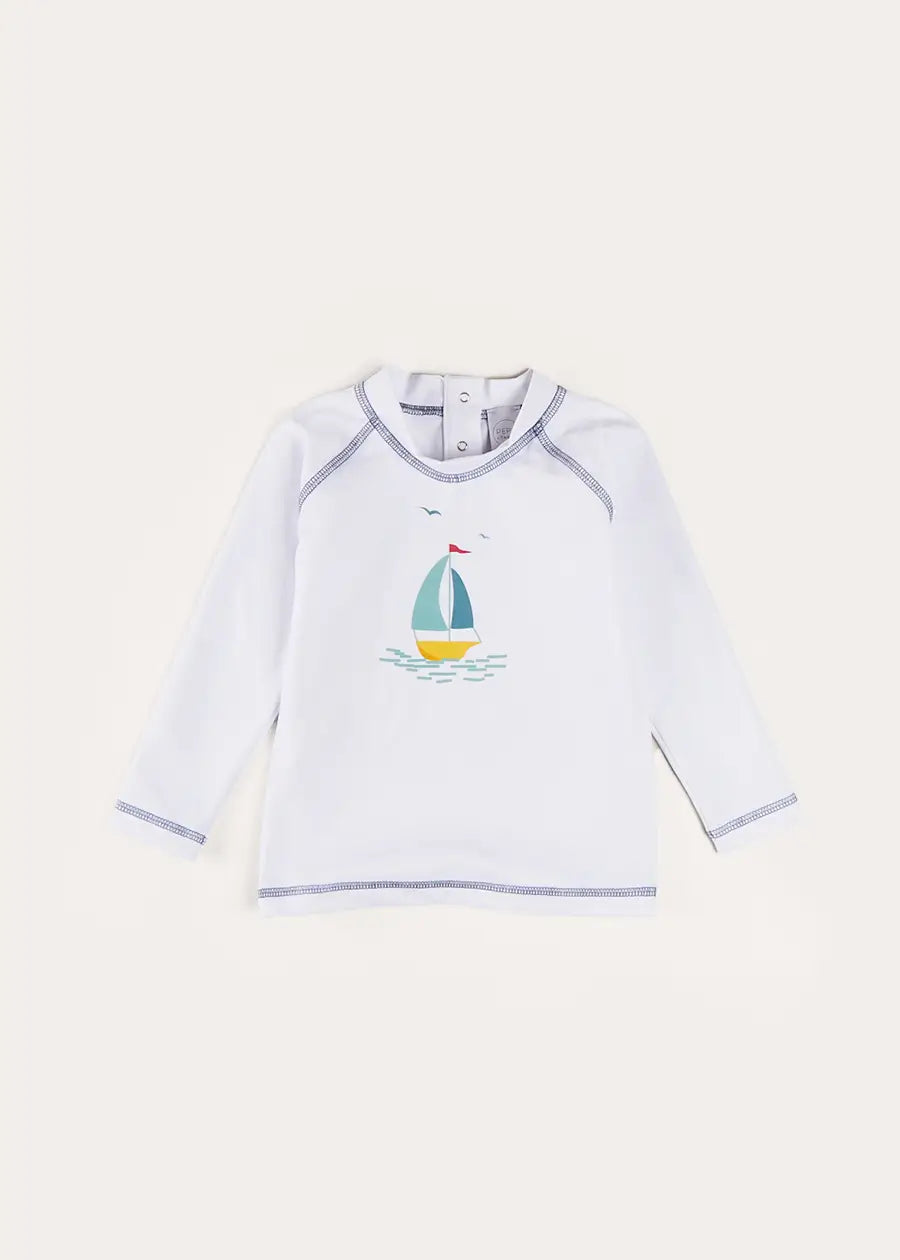 Boat Motif Long Sleeve Rashguard in Blue (2-6yrs) SWIMWEAR from Pepa London US