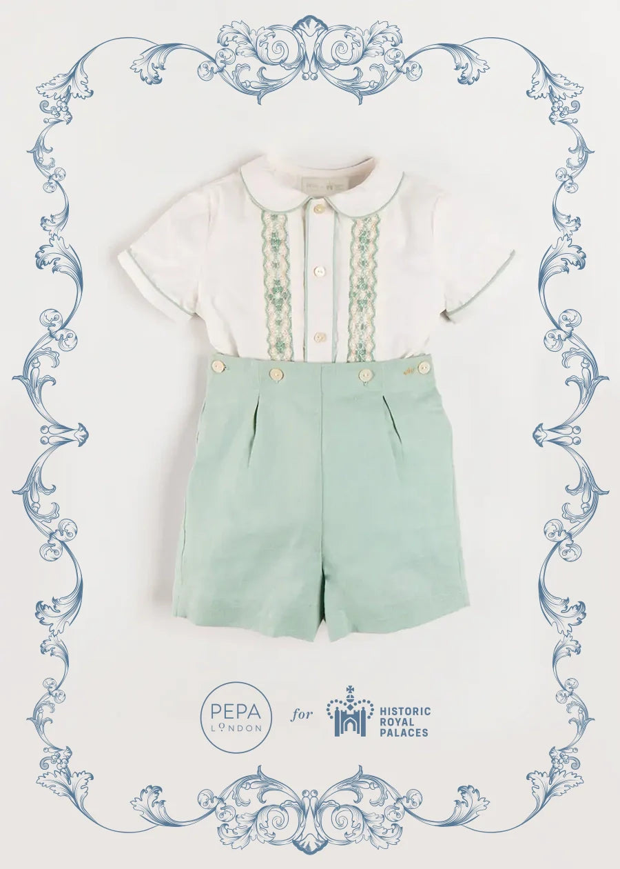 The Regency Floral Hand Smocked Two Piece Set in Green (12mths-5yrs) PRE-ORDER TWO PIECE SETS from Pepa London US