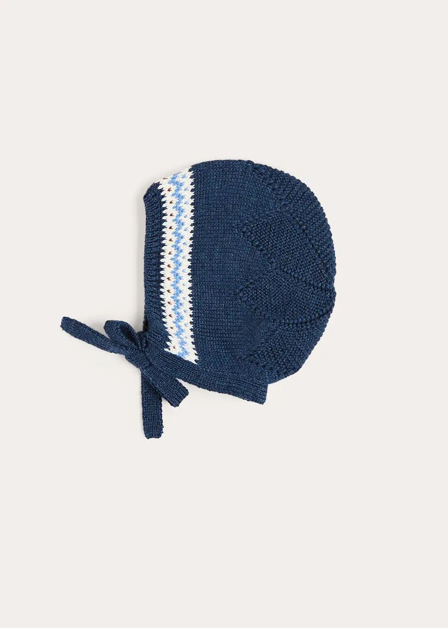 Fair Isle Jaquard Knit Bonnet in Navy (S-L) Bonnets from Pepa London US