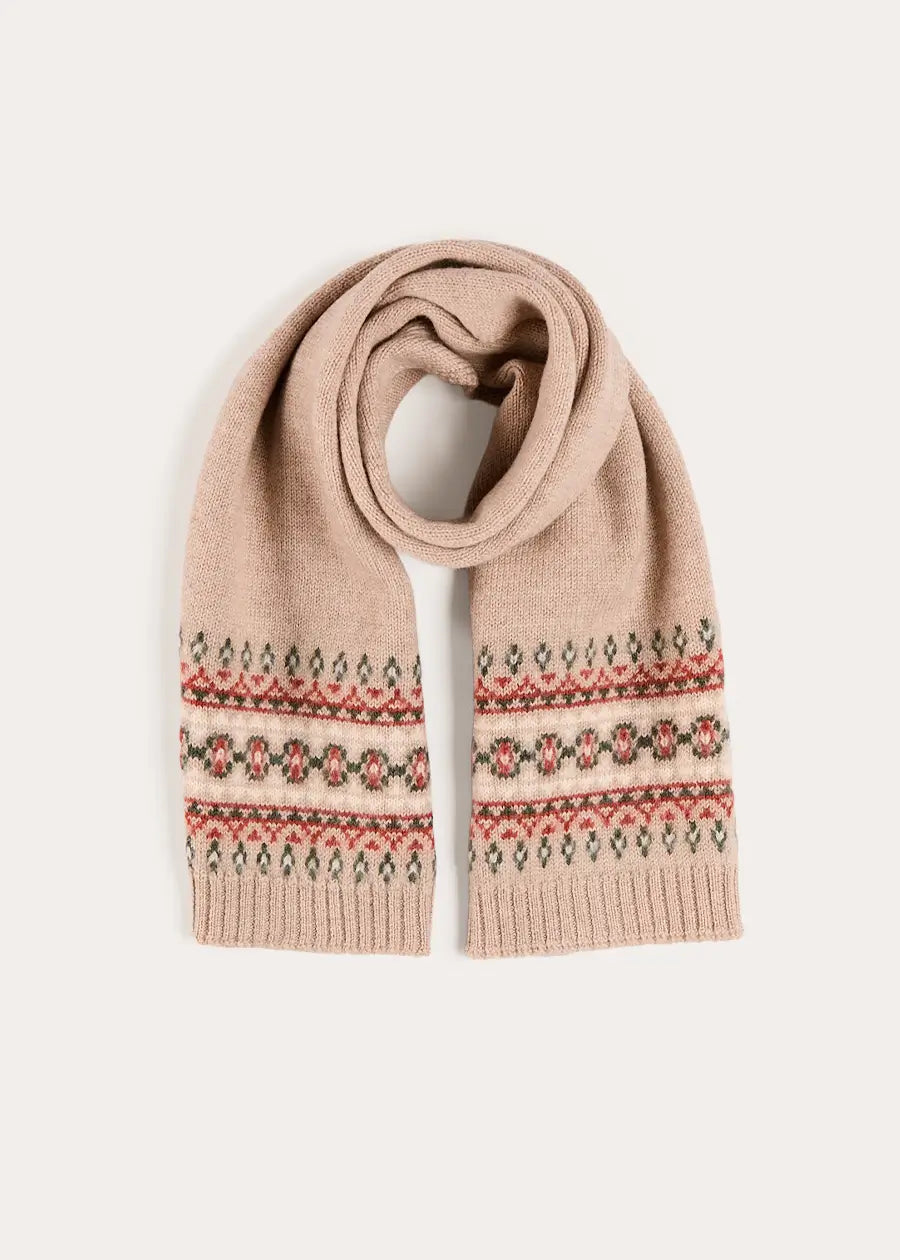 Fair Isle Knitted Scarf in Camel (OS) Knitted Accessories from Pepa London US