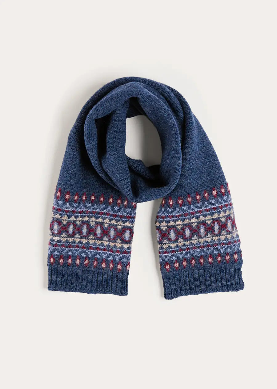 Fair Isle Knitted Scarf in Navy (OS) Knitted Accessories from Pepa London US