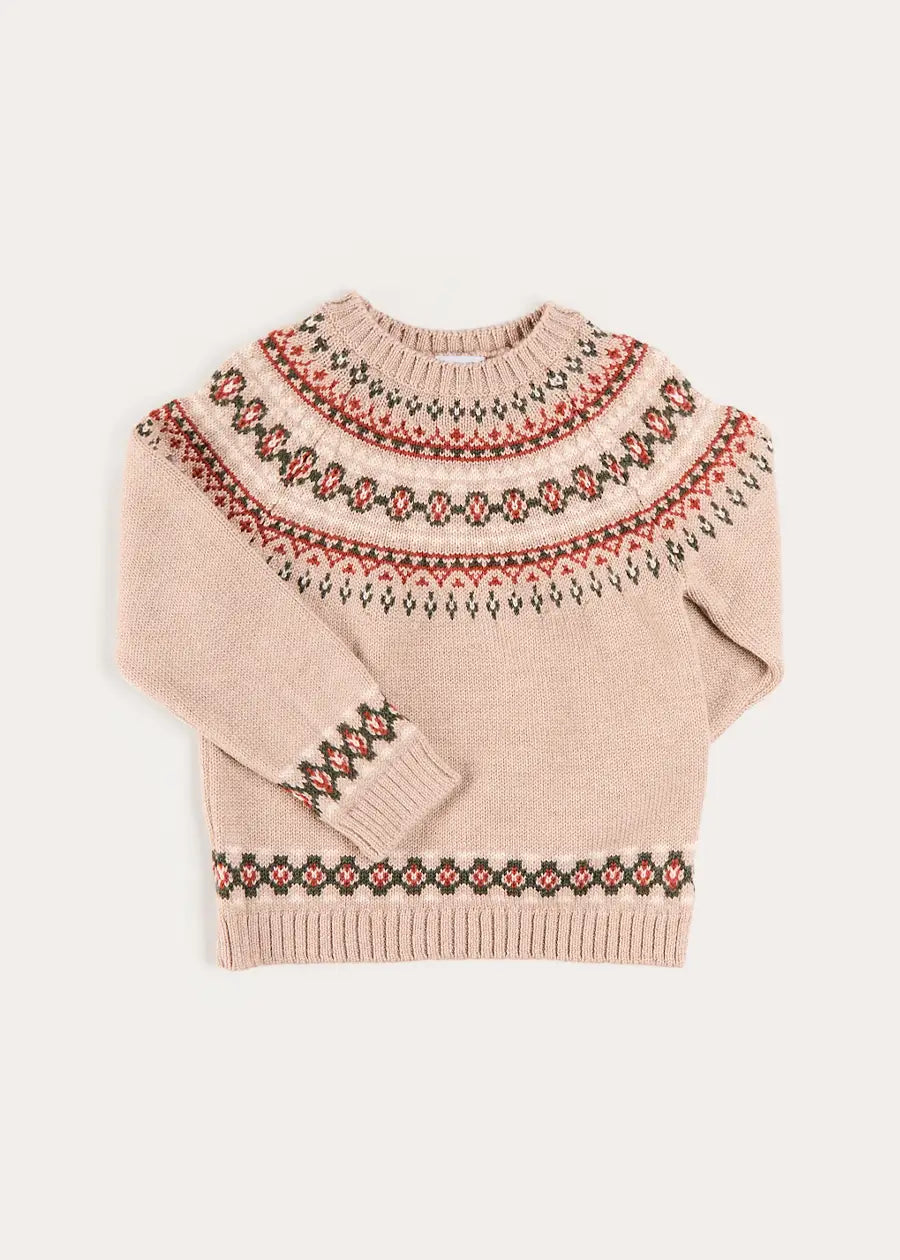 Fair Isle Jacquard Jumper in Camel (3-10yrs) Knitwear from Pepa London US