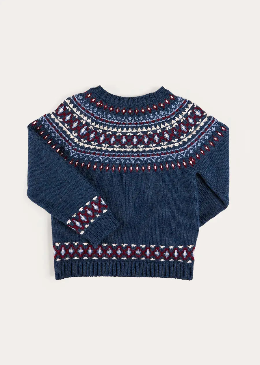Fair Isle Jacquard Jumper in Navy (3-10yrs) Knitwear from Pepa London US