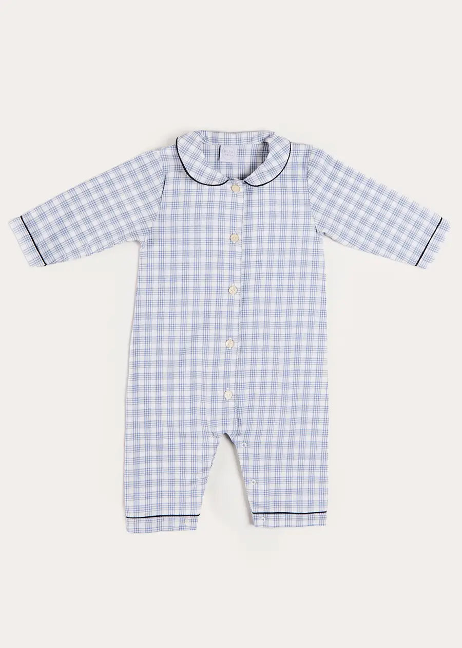 Wilfred Check Long Sleeve All In One Pyjamas in Blue (6mths-3yrs) NIGHTWEAR from Pepa London US