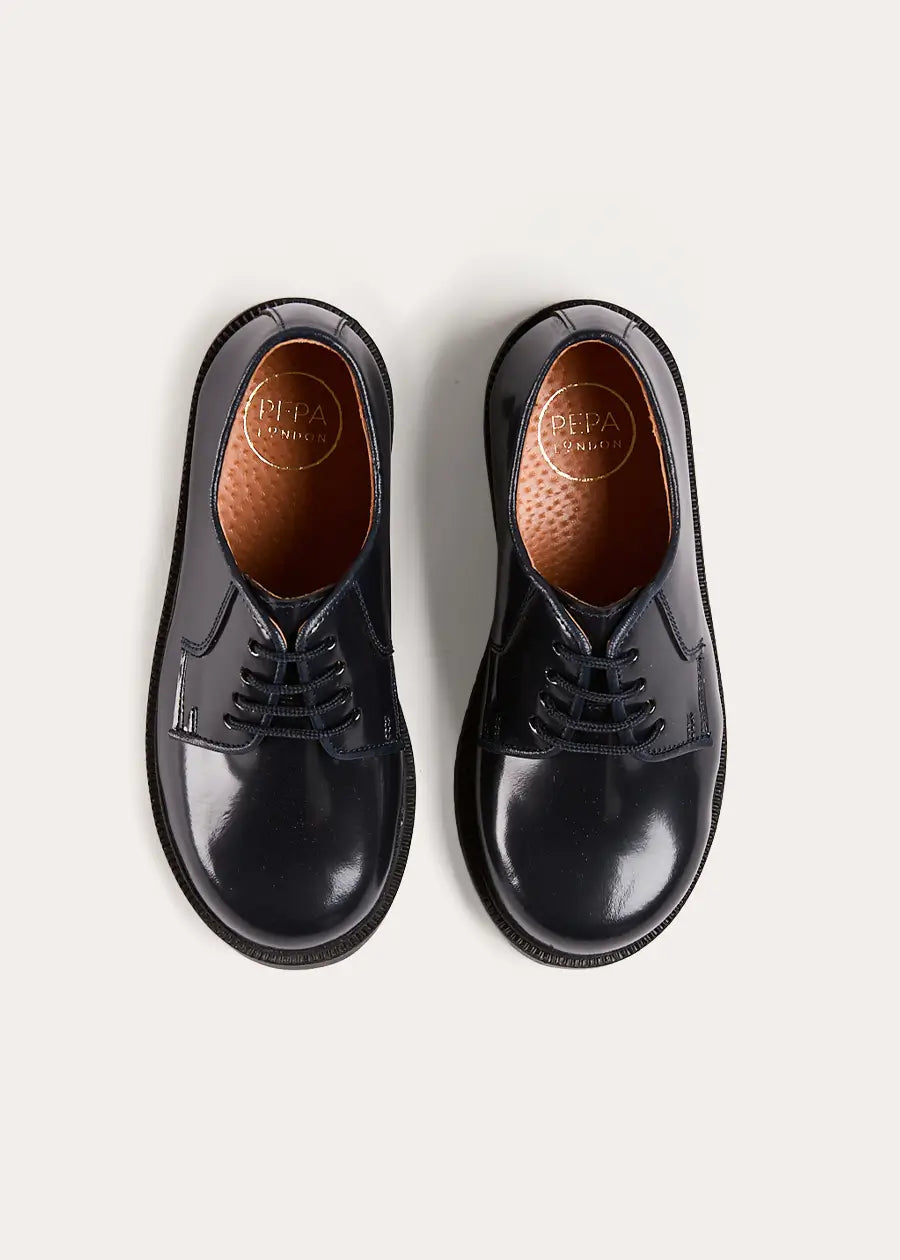 Patent Leather Lace Up Shoes in Midnight (24-35EU) Shoes from Pepa London US
