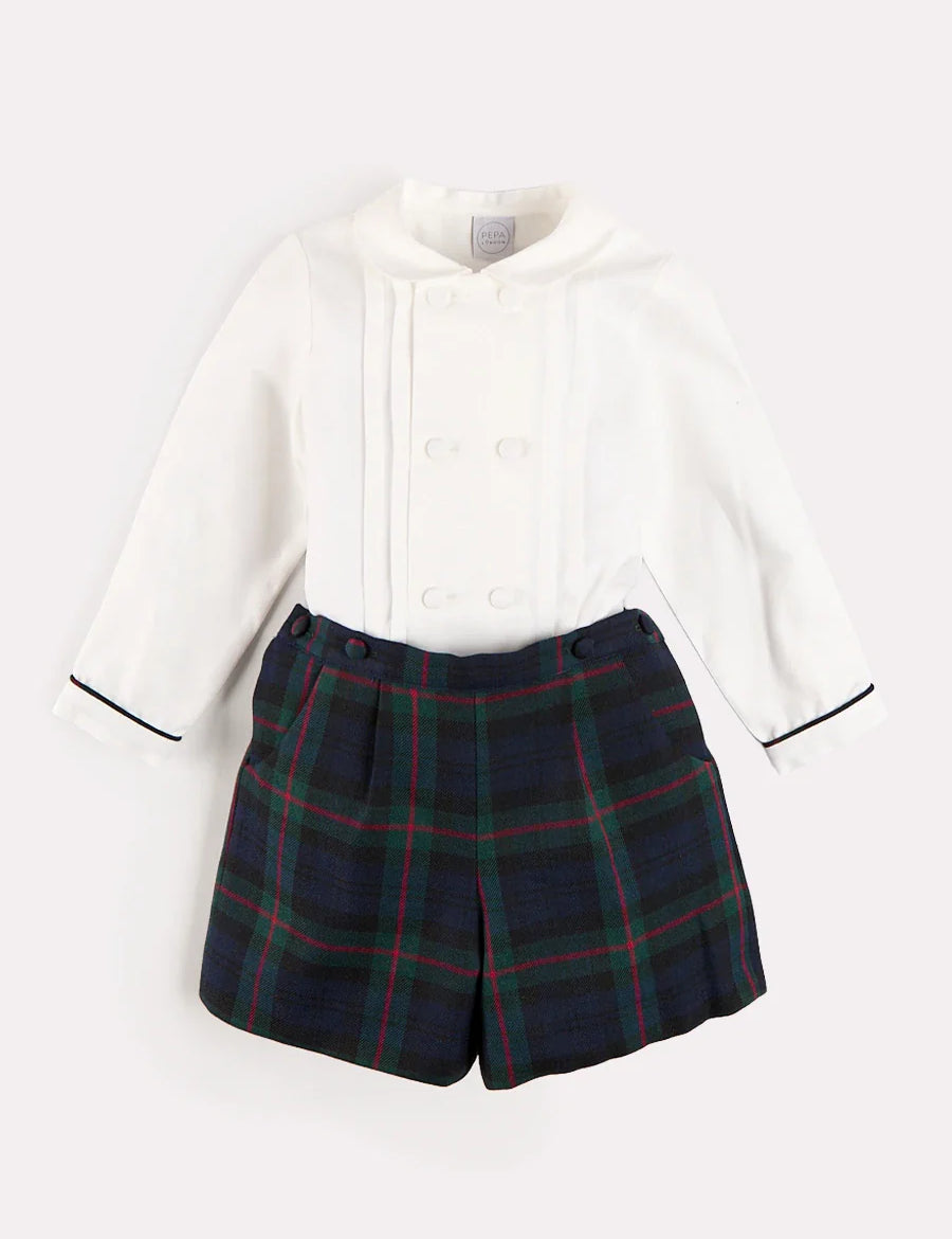 Kinnerton Tartan Peter Pan Collar Long Sleeve Two Piece Set in Green (18mths-6yrs) TWO PIECE SETS from Pepa London US