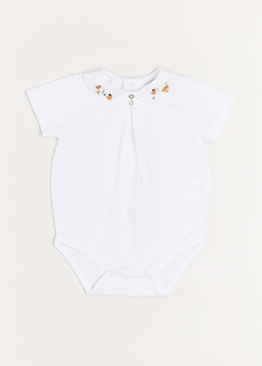 Peter Pan Collar Duck Embroidery Short Sleeve Bodysuit in White (3mths-2yrs) Tops & Bodysuits  from Pepa London US