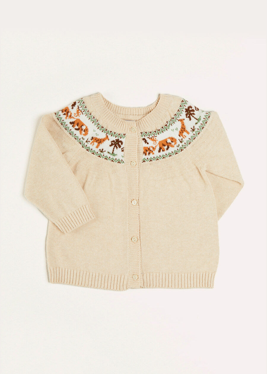 Safari Intarsia Cardigan in Beige (12mths-4yrs) Knitwear from Pepa London US