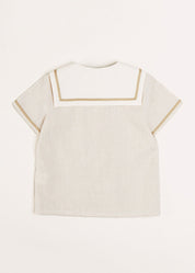 Striped Mariner Collar Short Sleeve Shirt in Beige (12mths-6yrs) Shirts from Pepa London US