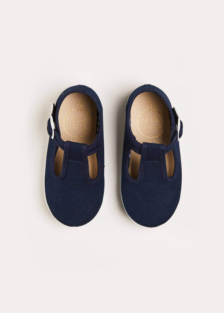 Woven T-Bar Baby Shoes in Navy (20-26EU) - Main Image