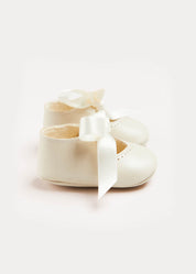 Celebration Ribbon Detail Mary Jane Pram Shoes in Beige (17-20EU) Shoes from Pepa London US