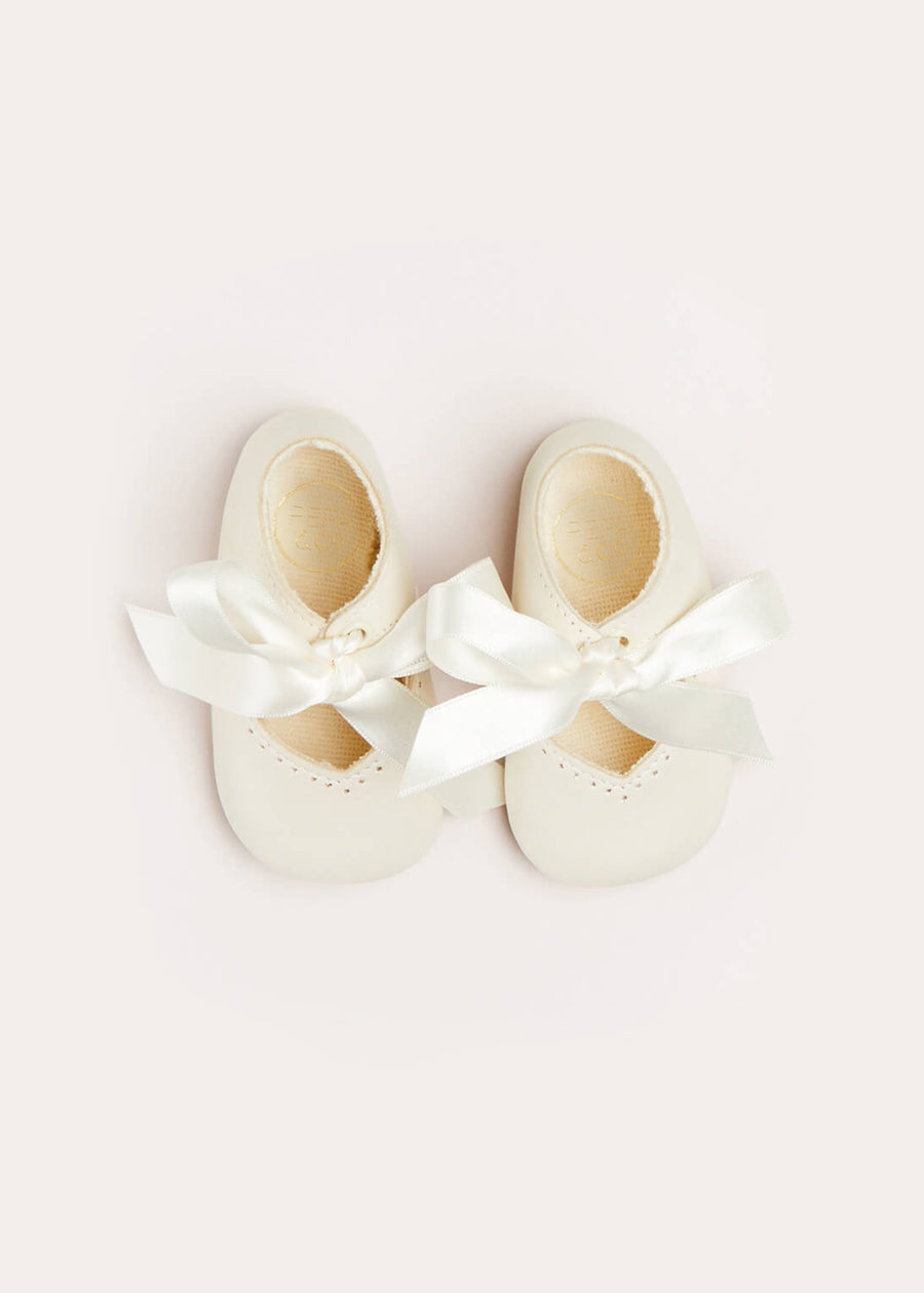 Celebration Ribbon Detail Mary Jane Pram Shoes in Beige (17-20EU) Shoes from Pepa London US