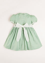Hand Smocked Peter Pan Collar Short Sleeve Dress in Green (12mths-10yrs) Dresses from Pepa London US