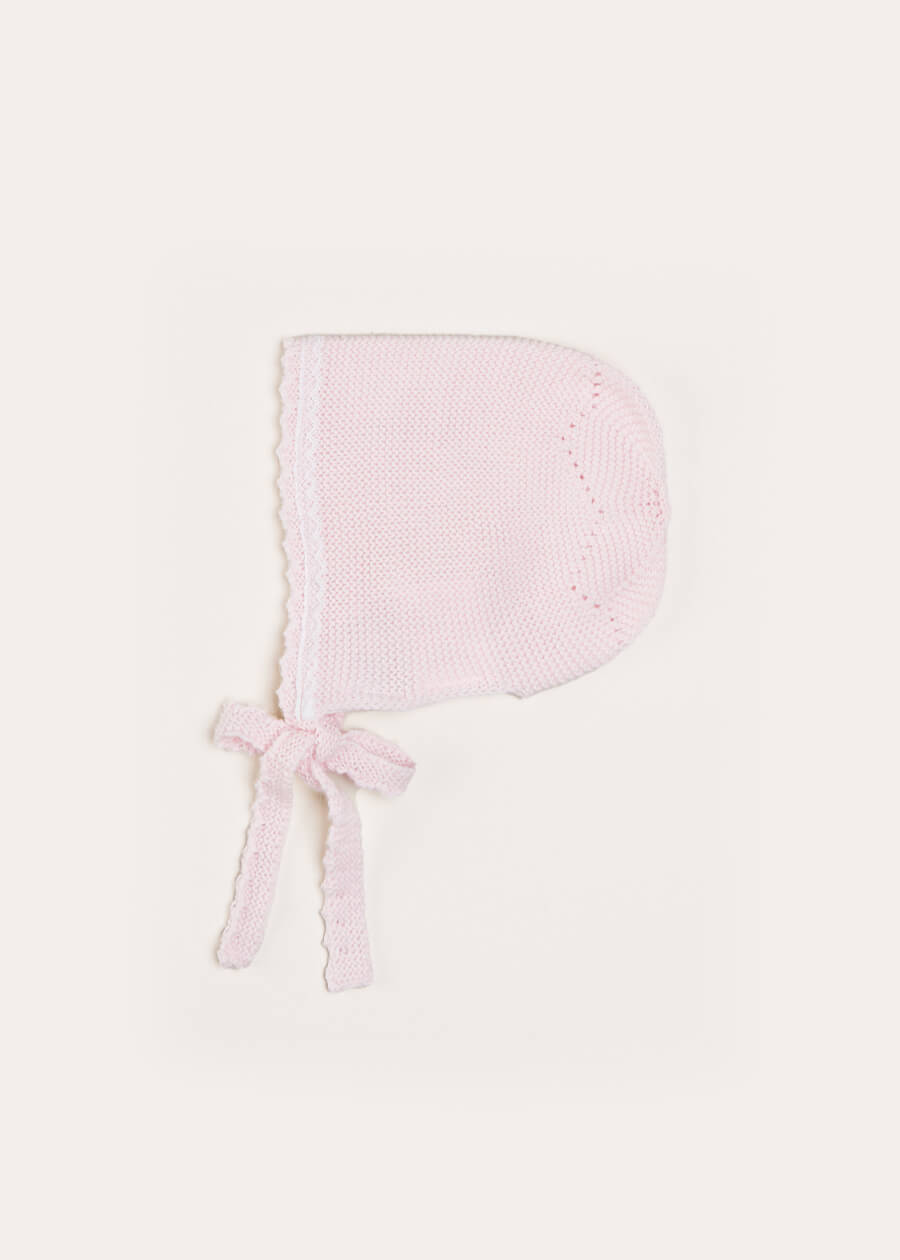 Lace Detail Knitted Bonnet in Pink (1-12mths) Knitted Accessories from Pepa London US