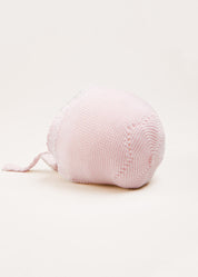 Lace Detail Knitted Bonnet in Pink (1-12mths) Knitted Accessories from Pepa London US