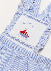 Nautical Striped Boat Embroidered Skirt with Braces in Blue (18mths-4yrs) Skirts from Pepa London US